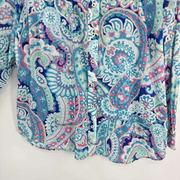 Talbots Plus 2X Long Sleeve Button Up Shirt Bold Floral Preppy Resort Coastal - Picture 6 of 11